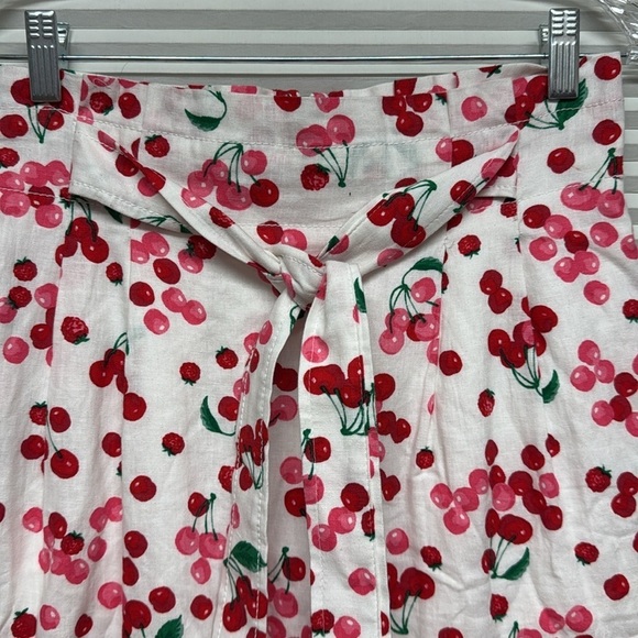 Ann Taylor White Cherry Fruit Print Linen Blend Paperbag Pencil Skirt - Picture 4 of 9